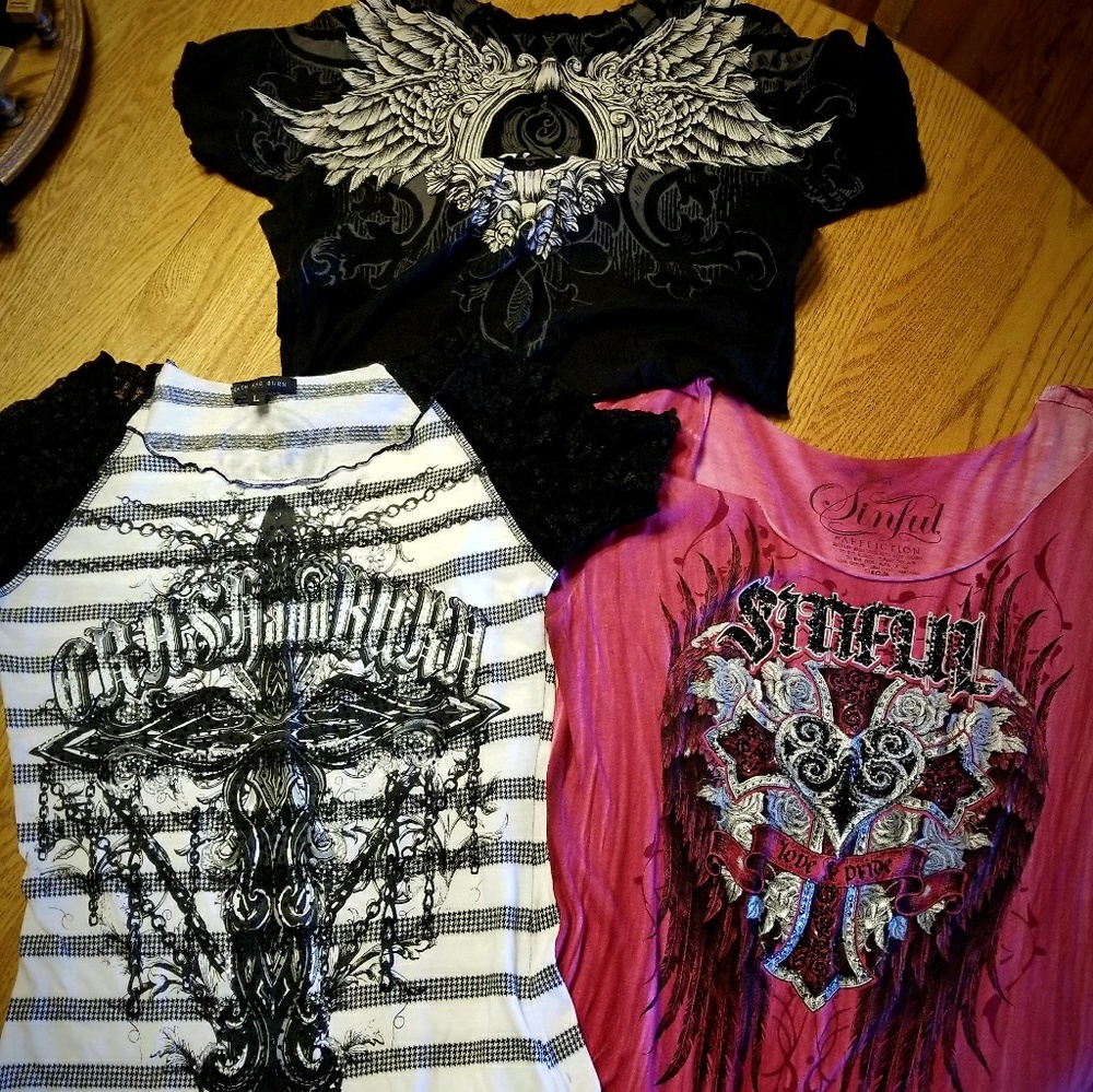 Sinful and Crash and Burn Shirts.  3 In Lot